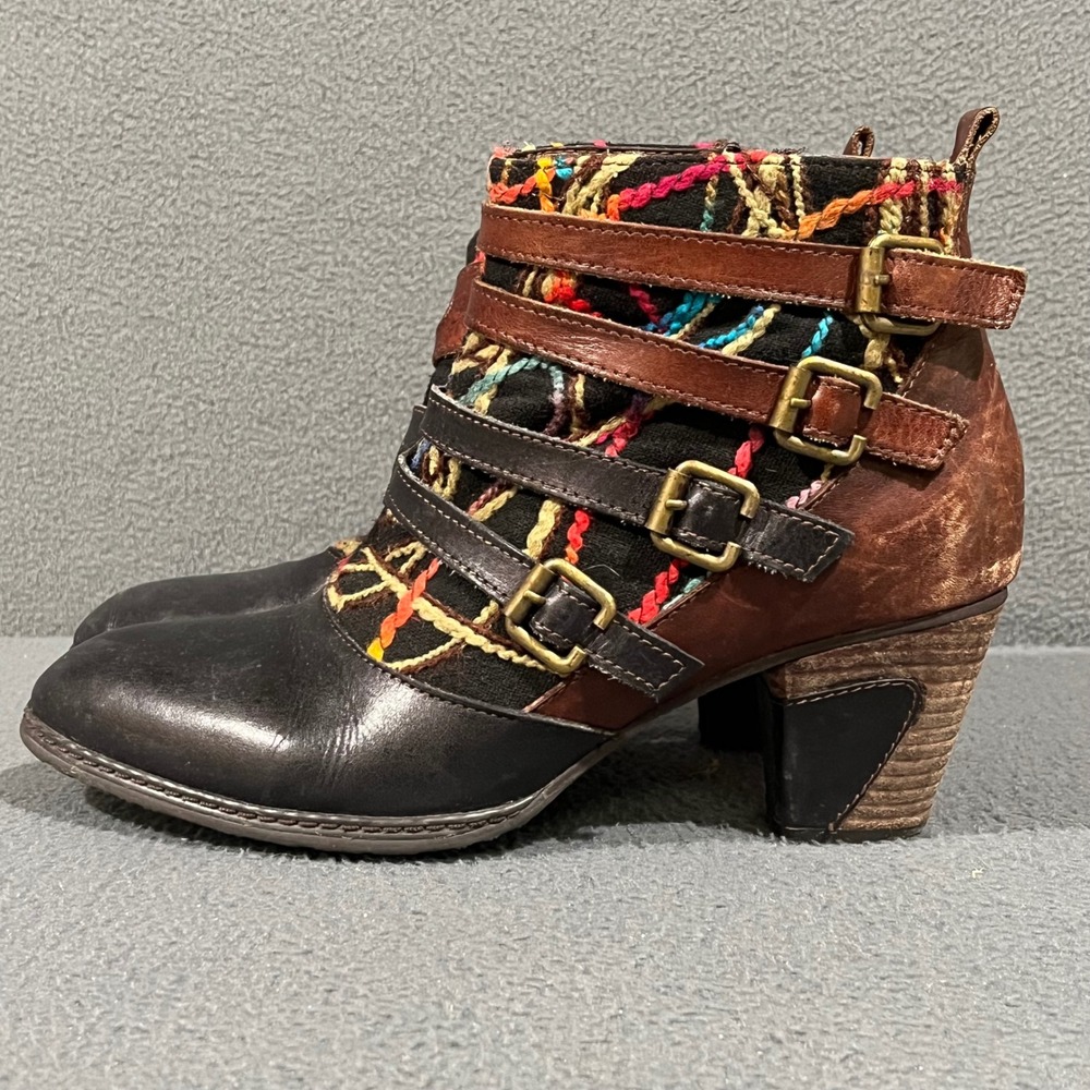 Spring Step LArtiste Q-Redding Ankle Boots Womens 9 Black Brown Embroidered Boho - Picture 6 of 10